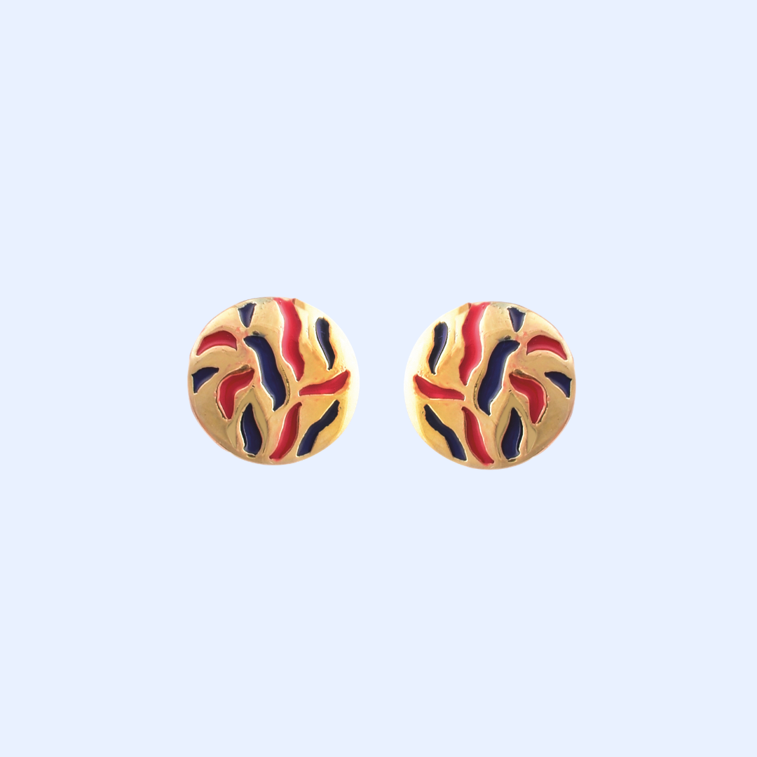Red and Blue Enamelled Gold Earrings