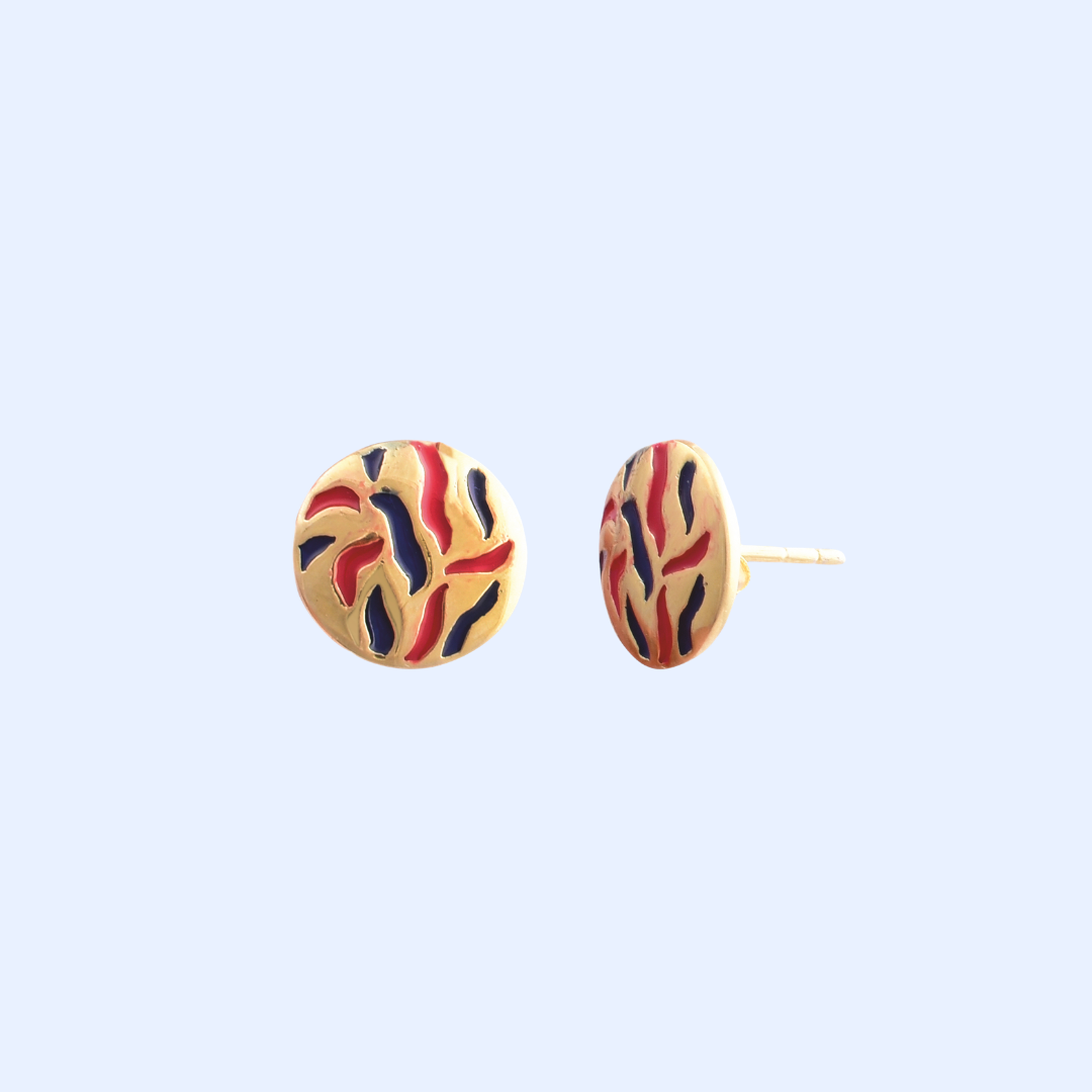 Red and Blue Enamelled Gold Earrings