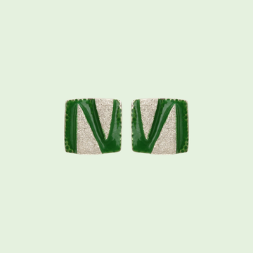 Silver and Green Square Earrings