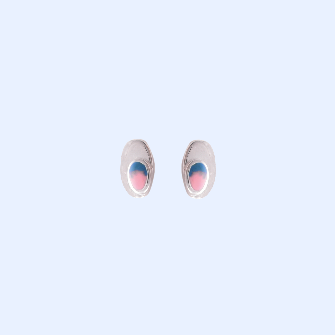 Pink and Blue shaded Oval Earrings