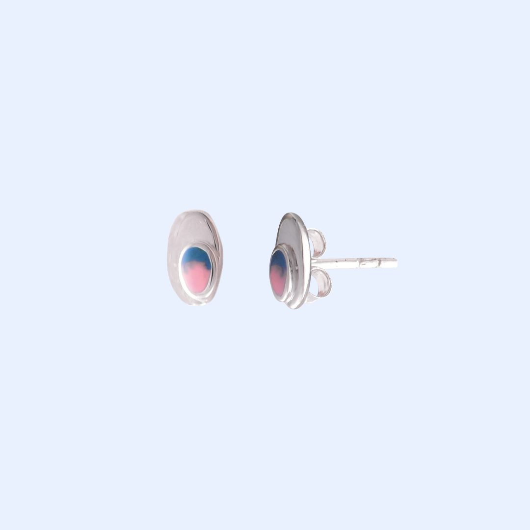 Pink and Blue shaded Oval Earrings