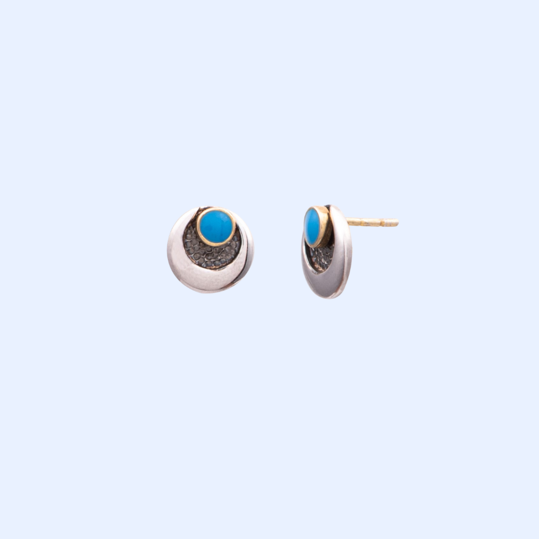 Silver and Blue Round Earrings