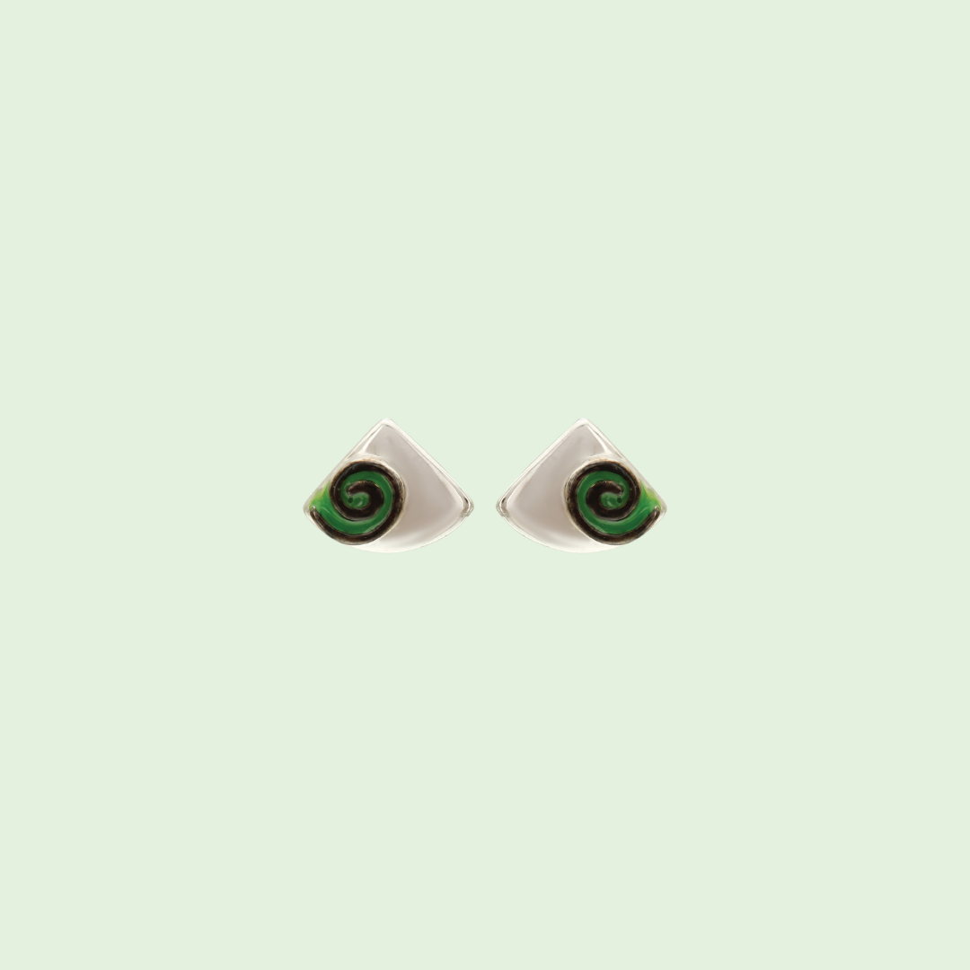 Triangle Earrings with Green Swirl
