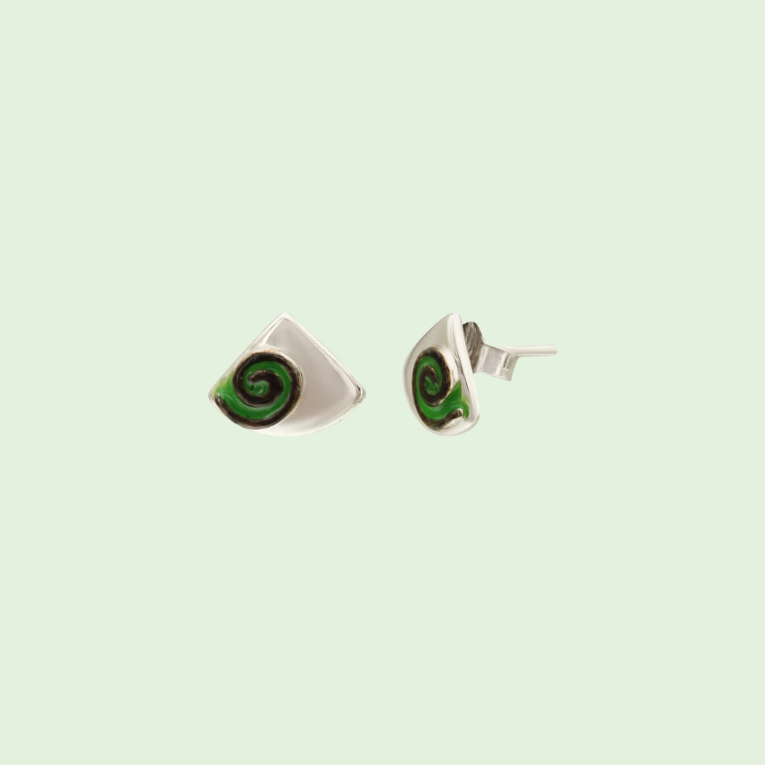 Triangle Earrings with Green Swirl
