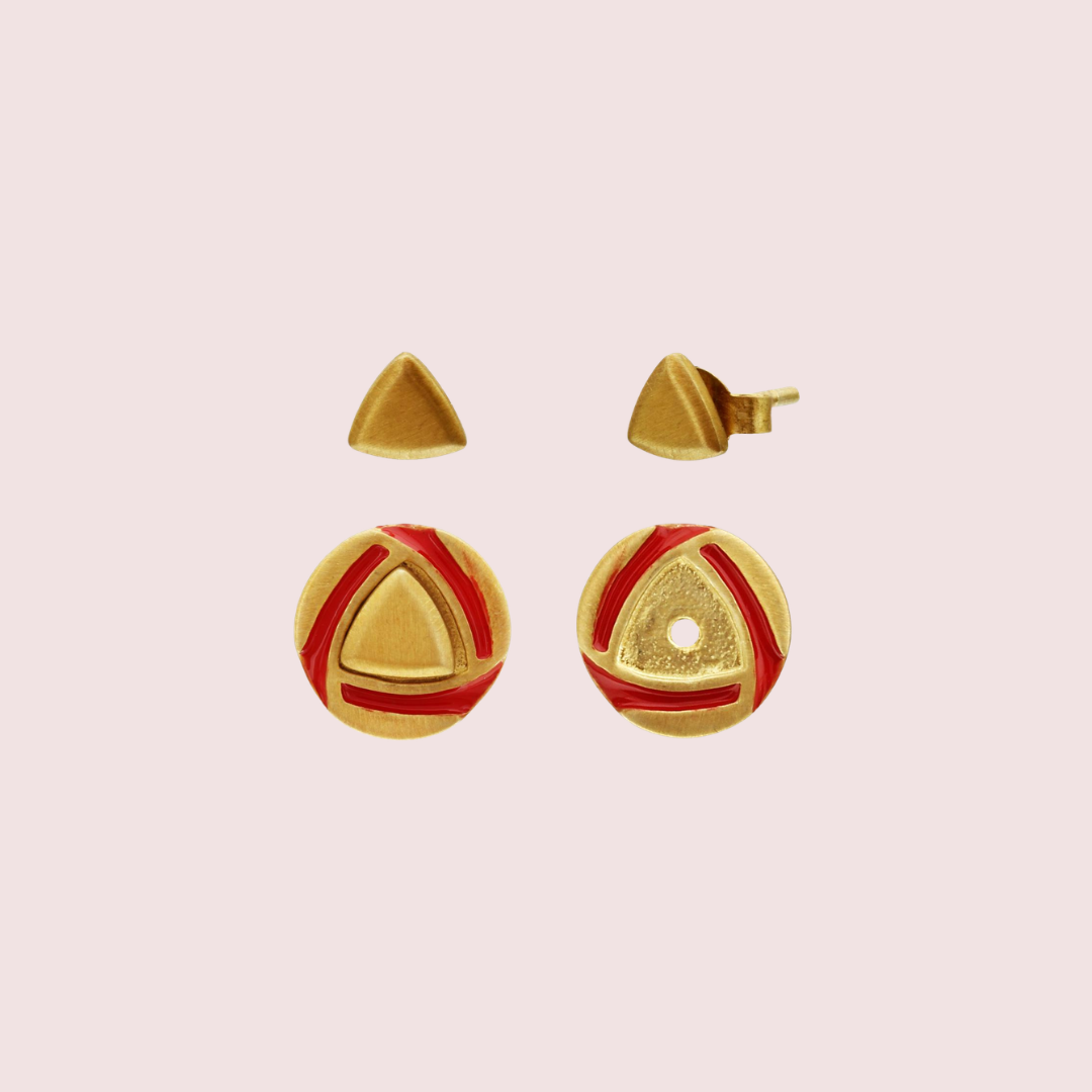 Red and Gold Round Earrings