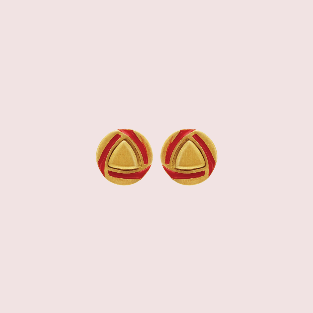 Red and Gold Round Earrings