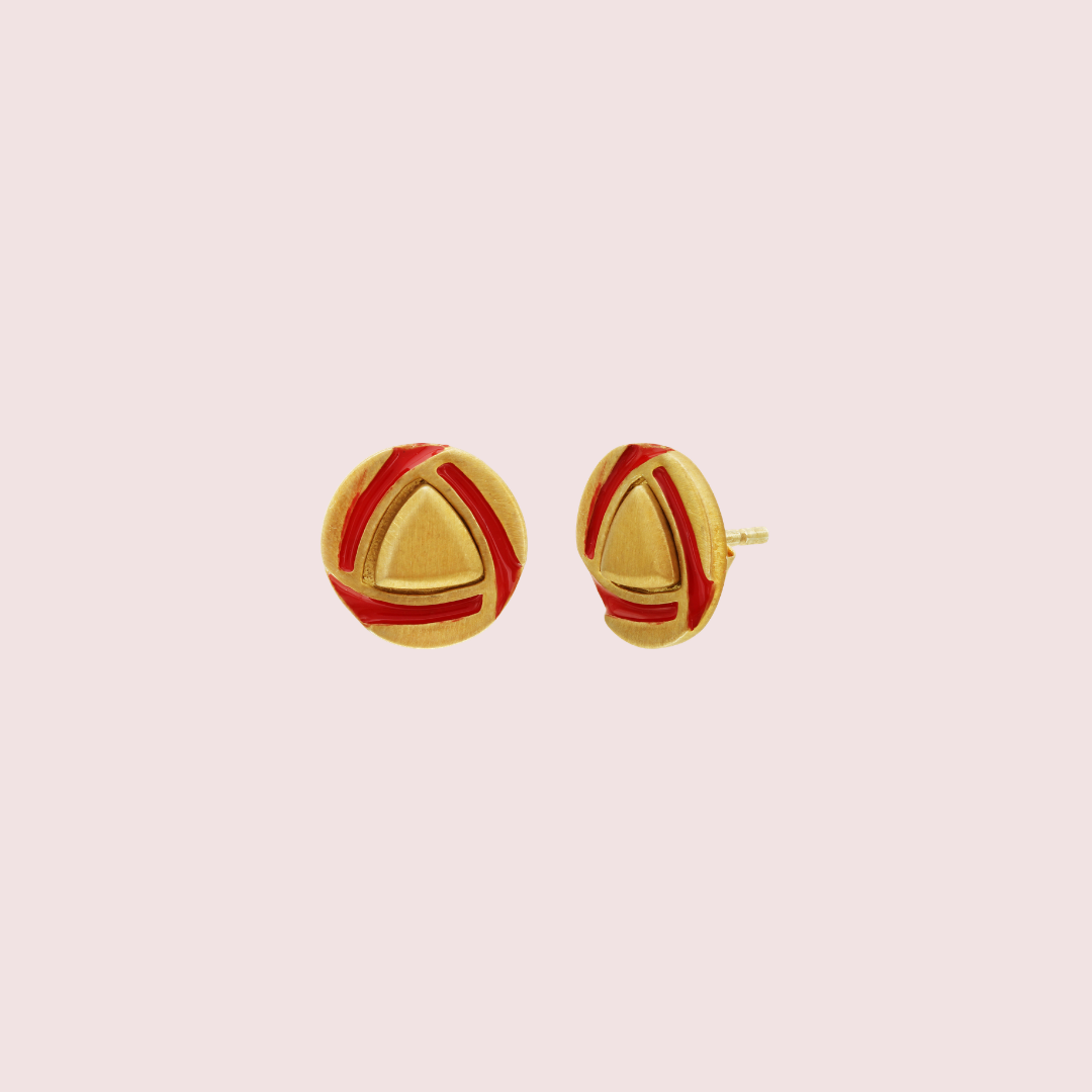 Red and Gold Round Earrings