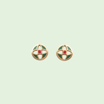 Round Earrings with Abstract Flower