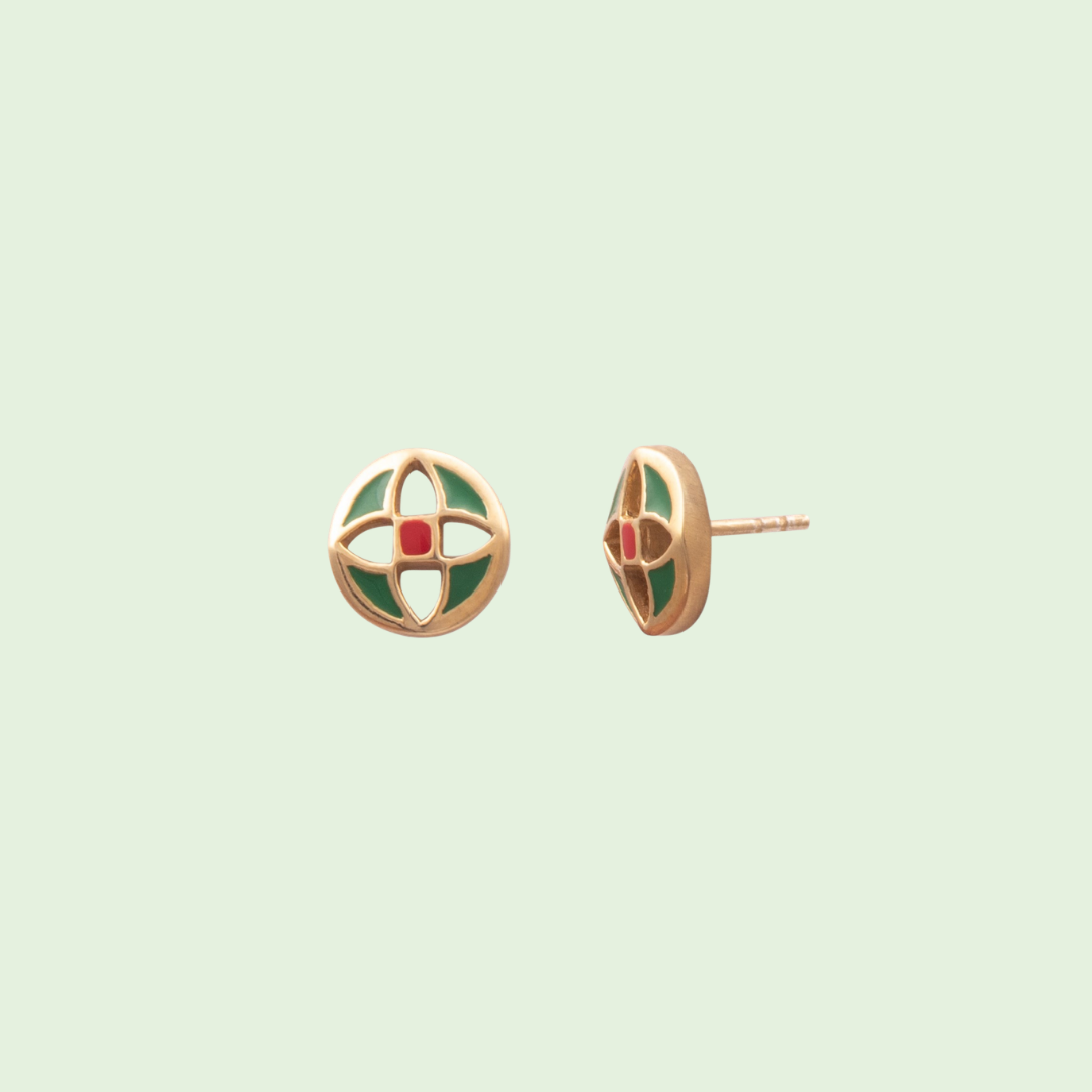 Round Earrings with Abstract Flower
