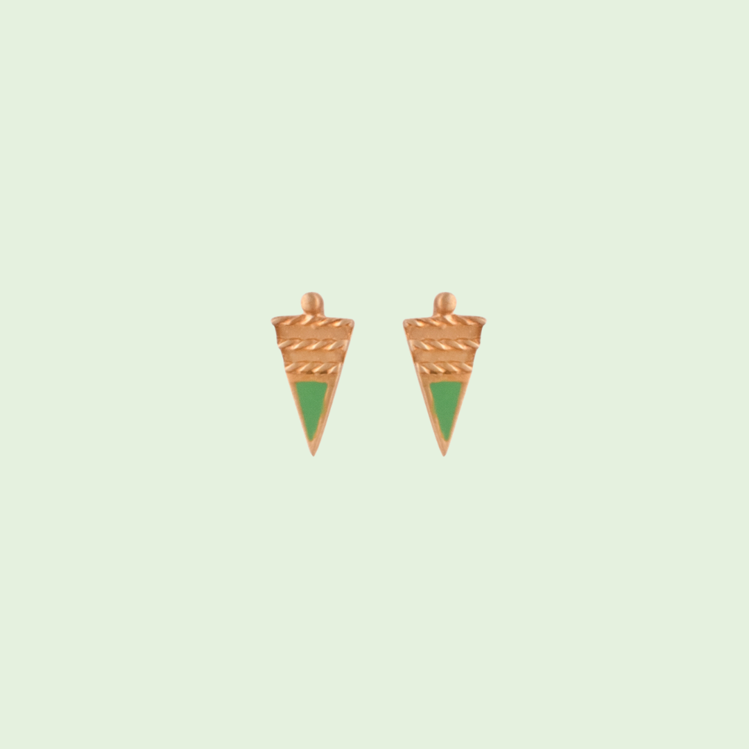 Triangle gold earrings with enamel