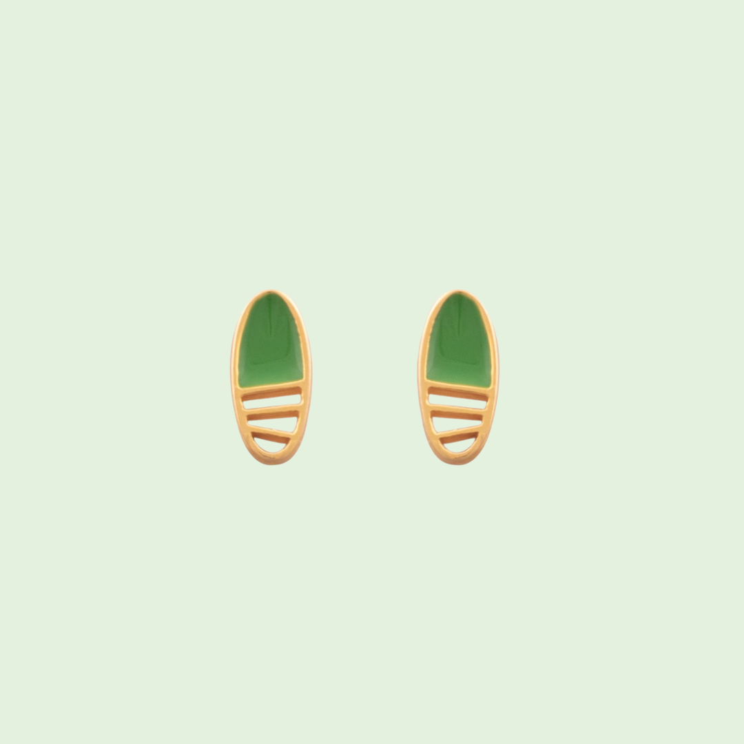 Green Enamel Oval Earrings