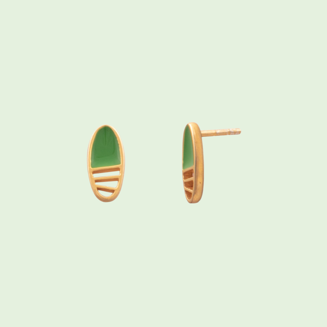 Green Enamel Oval Earrings