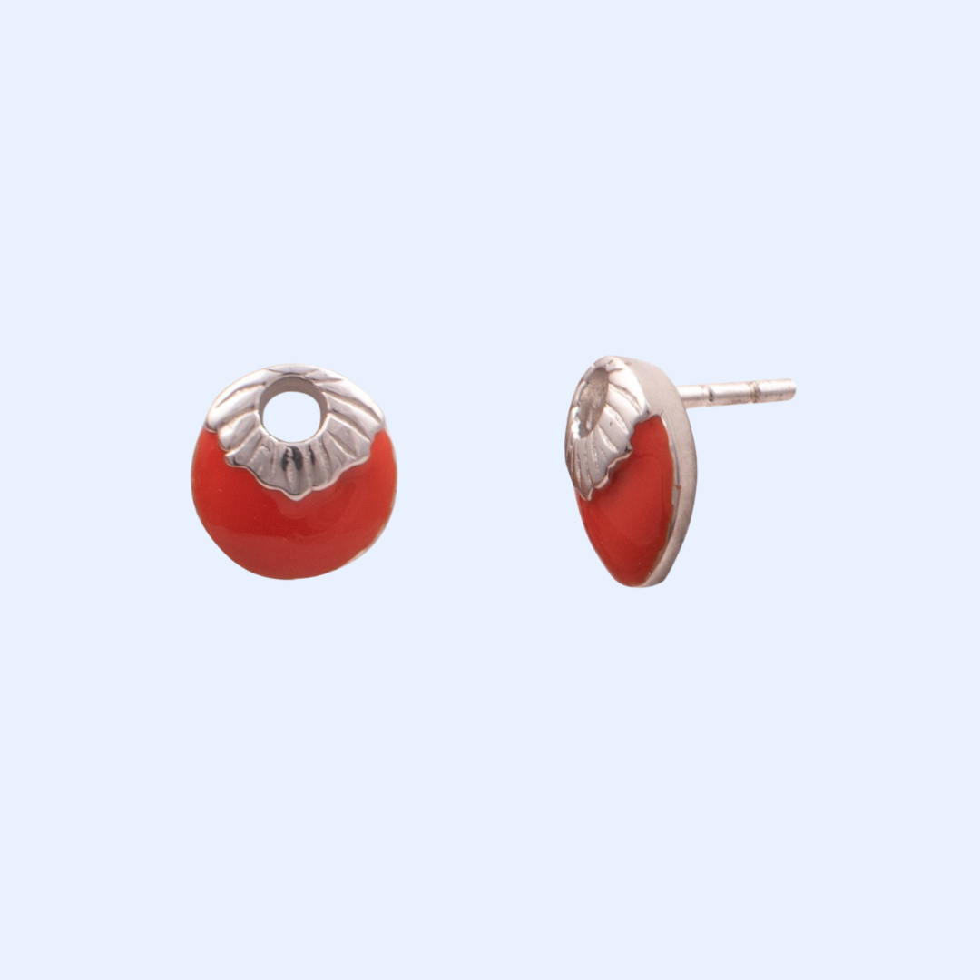 Red Enamel Round Earrings