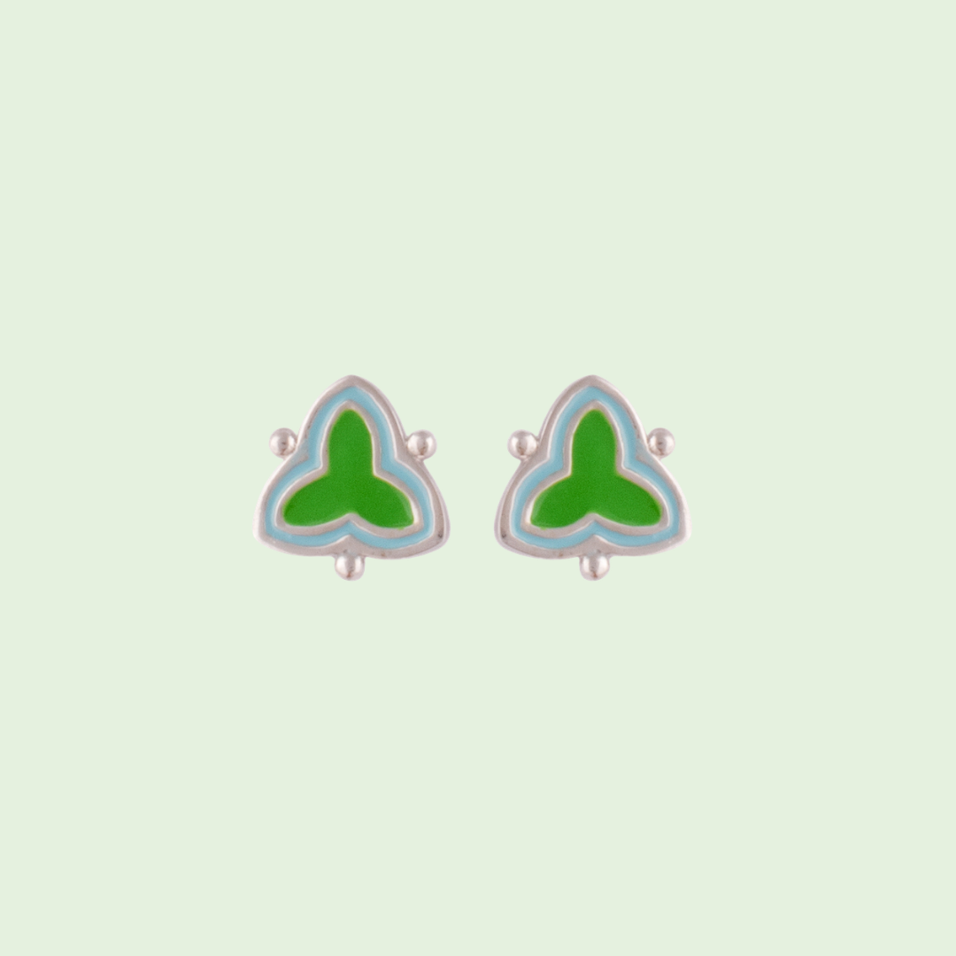 Abtract Triangle with Green Enamel Earrings