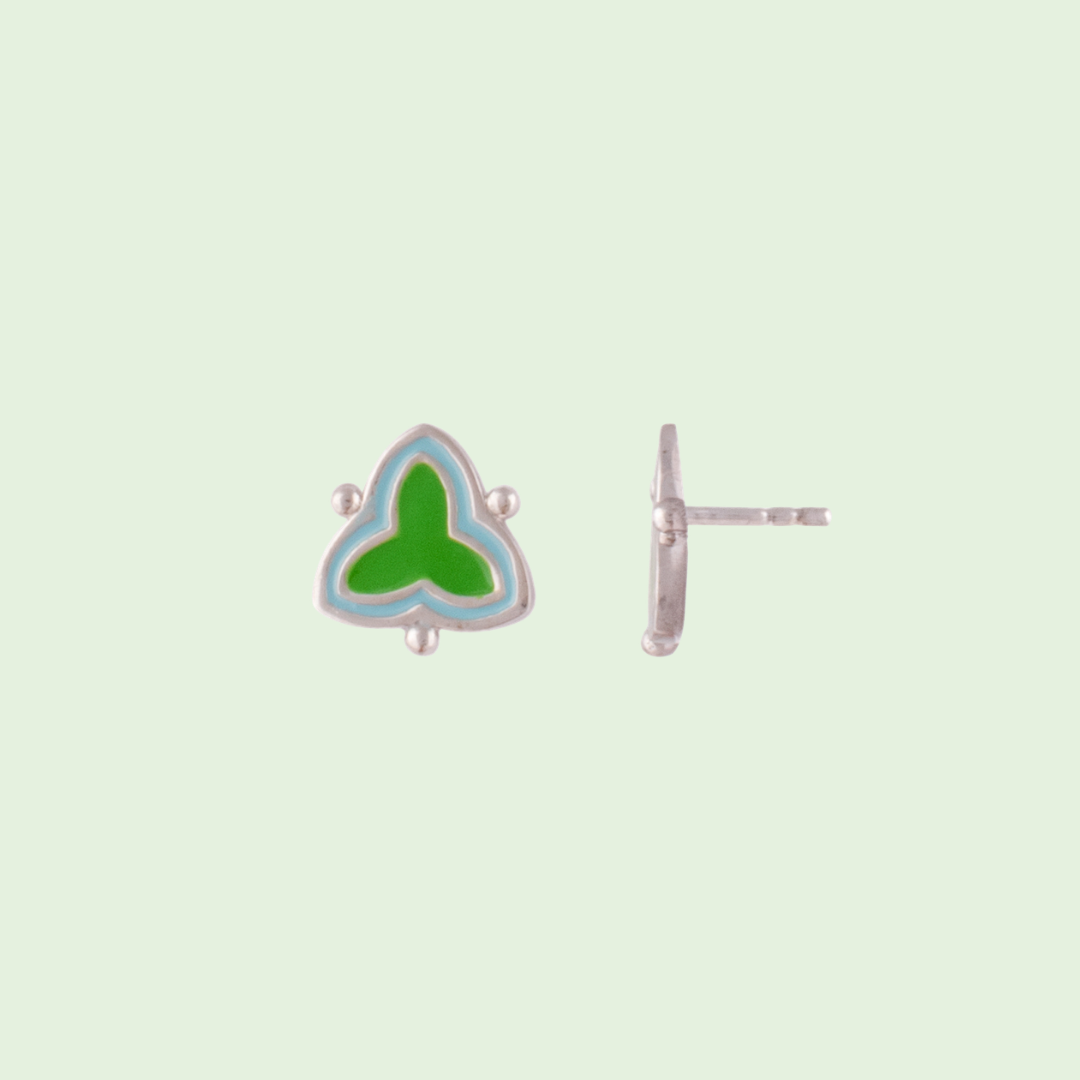 Abtract Triangle with Green Enamel Earrings