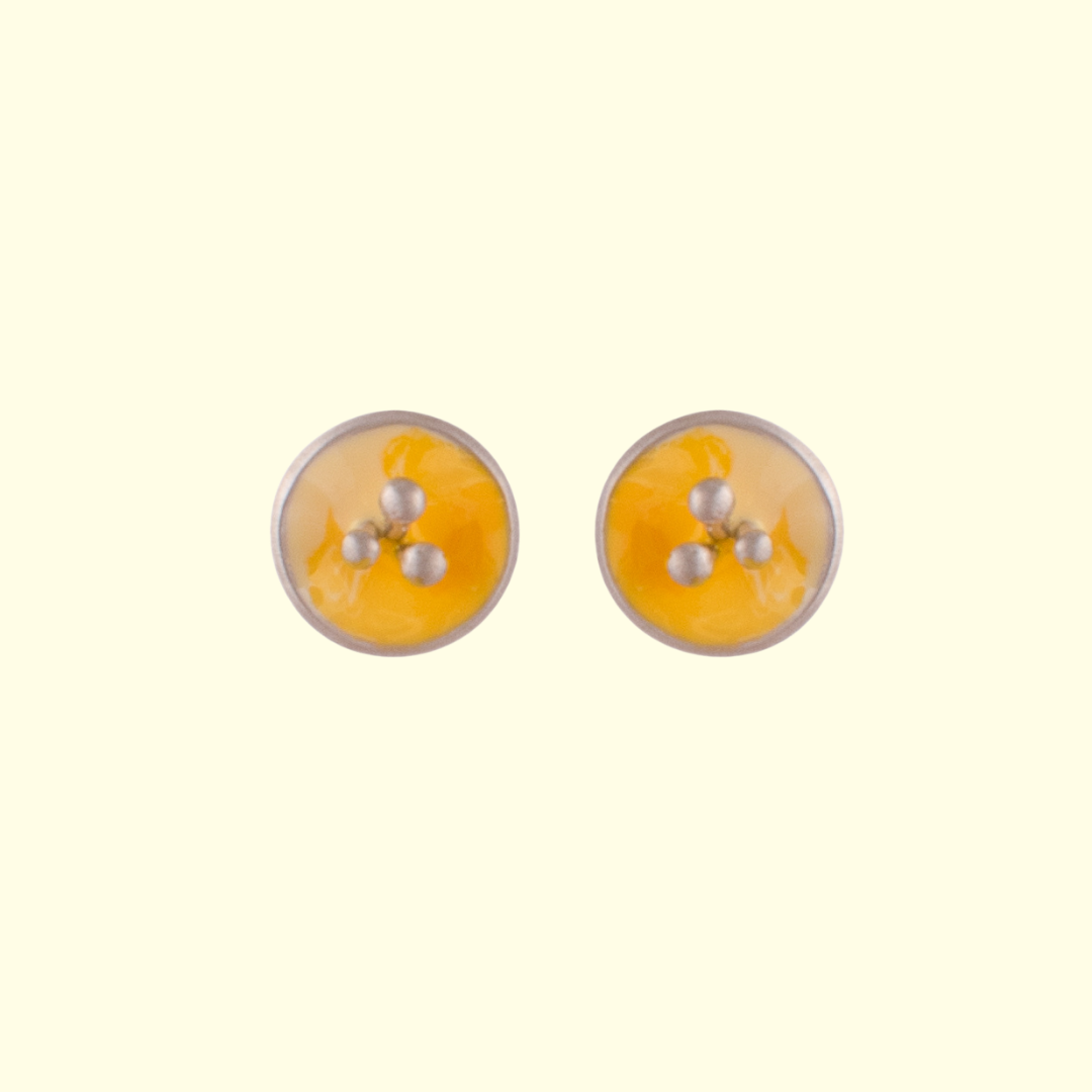 Yellow Enamel Round Earrings