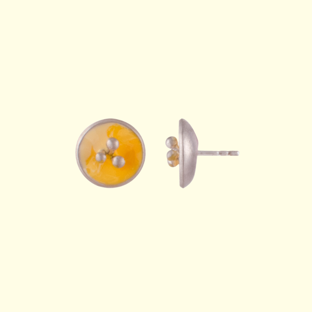 Yellow Enamel Round Earrings