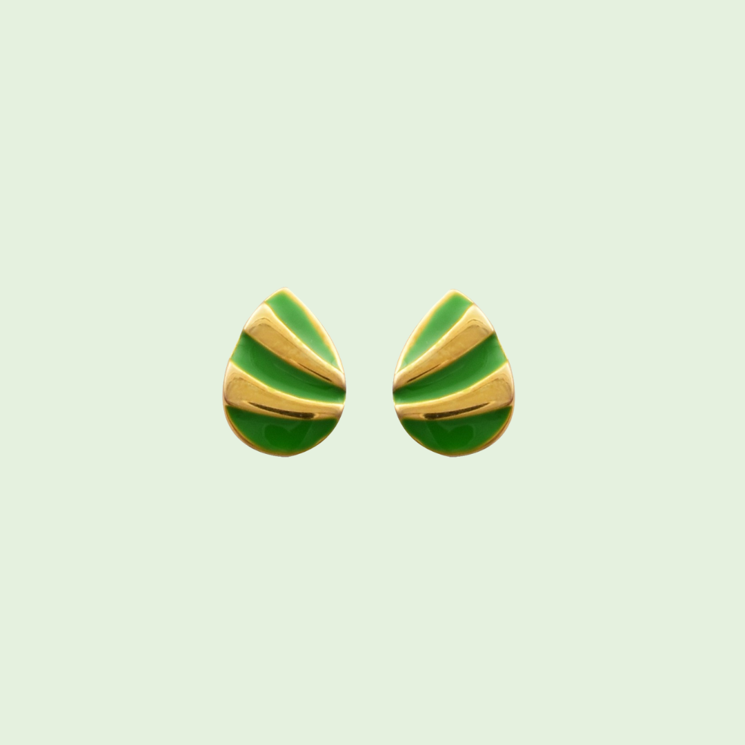 Green and Gold Pear Earrings