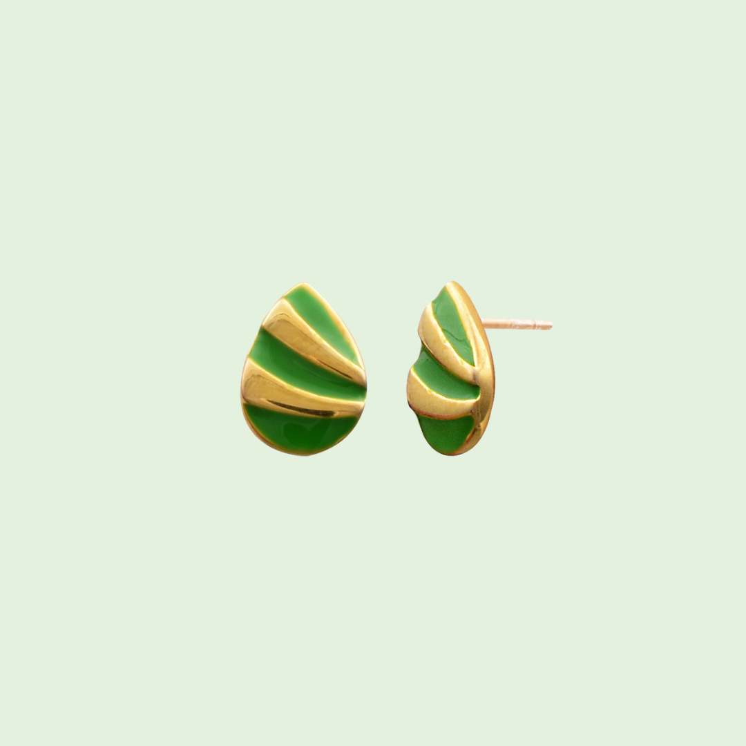Green and Gold Pear Earrings