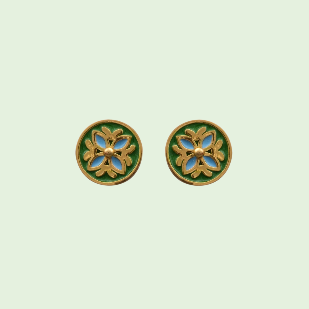Abstract Flower with Enamel Earrings