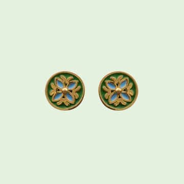 Abstract Flower with Enamel Earrings