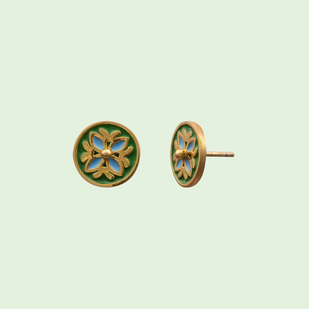 Abstract Flower with Enamel Earrings