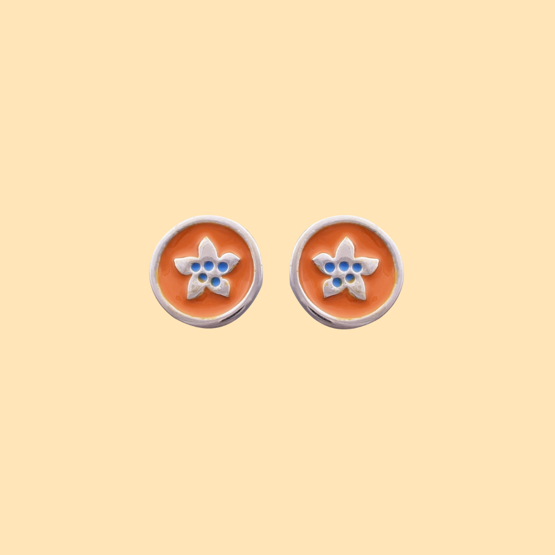 Orange Enamel Flower Earrings