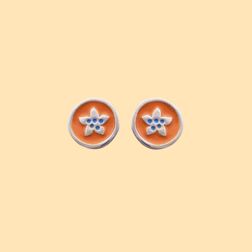 Orange Enamel Flower Earrings