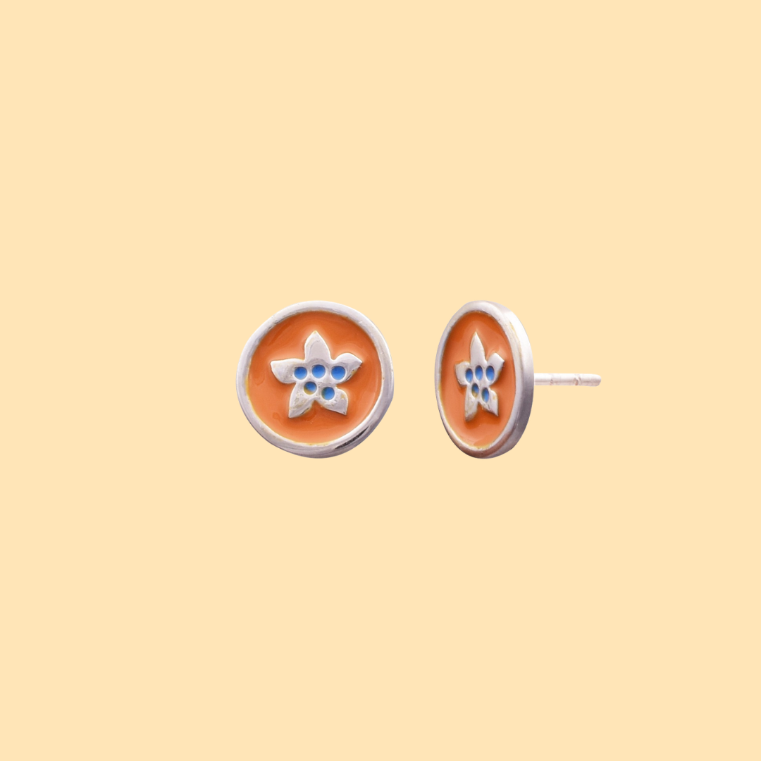 Orange Enamel Flower Earrings