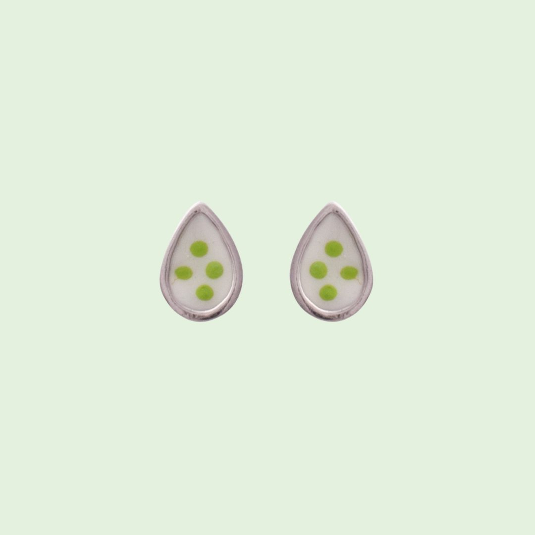 White and Green Pear Shaped Earrings
