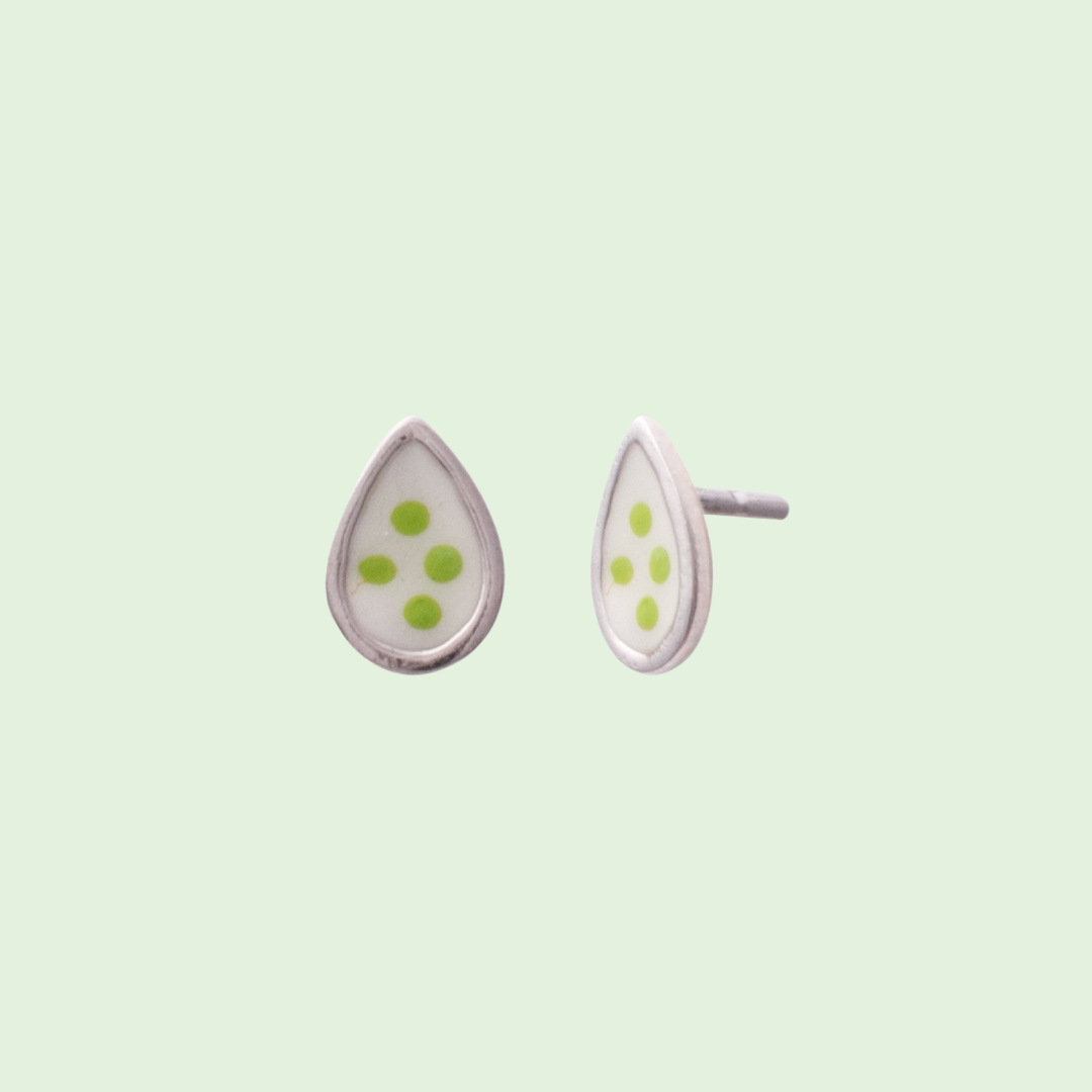 White and Green Pear Shaped Earrings