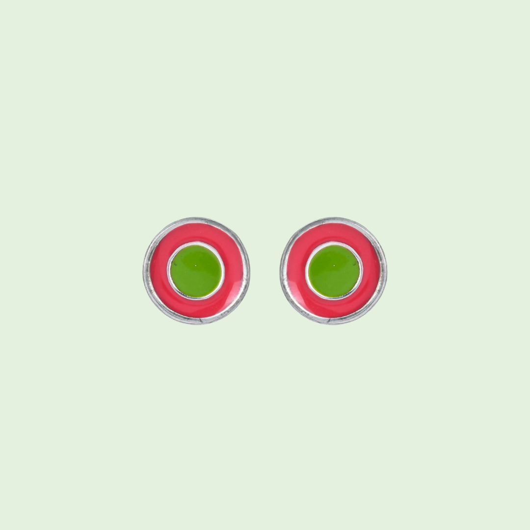 Green and Pink Round Earrings