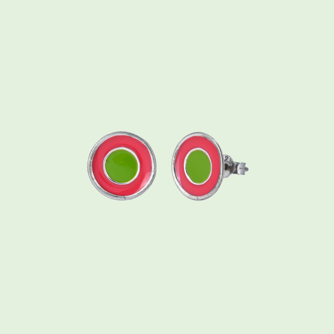 Green and Pink Round Earrings