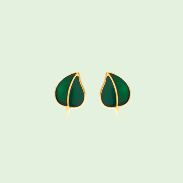 Dark Green Enamel Leaf Earrings